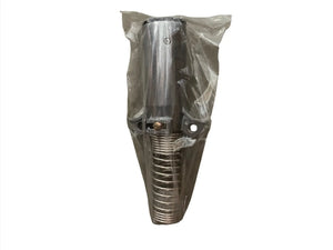 Metal spring and bracket assembly in clear plastic packaging on white background