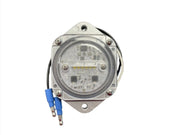 Wilson Interior Dome Light — round LED circuit board with metal mounting plate and two blue wire connectors, on white background