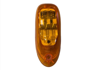 Amber rectangular truck trailer marker light with clear lens and visible bulb