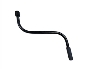Black metal crank handle tool with rubber grip on white background