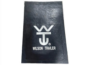 Wilson 36" Trailer Mud Flap, Black Rubber — black rubber mudflap with white Wilson logo and text, on white background