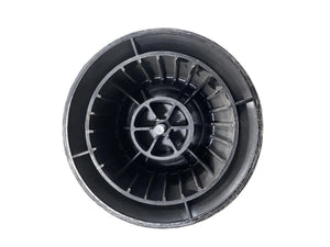Black plastic blower wheel fan part with central hub, automotive HVAC replacement