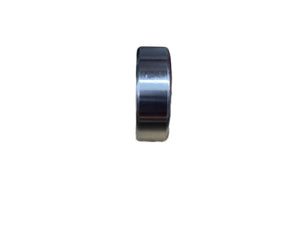 Polished silver metal ring on white background, minimalist jewelry product photo