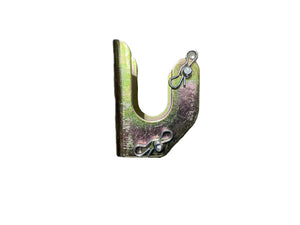 Metal U-shaped bracket with two silver pins on white background