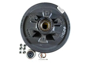 AXLE TEK Hub & Drum Assembly — brake drum assembly kit with bearings, lug nuts, and hardware, on white background