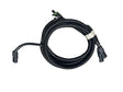 Black automotive wiring harness with connectors on white background