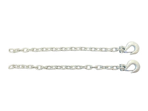 Two steel towing chains with grab hooks on a white background