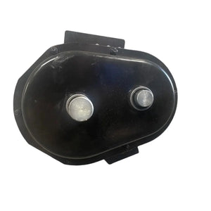 Black electric bike motor gearbox with two silver bolts on a white background