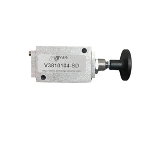 Airman Products V3810104-SD pneumatic valve with black knob on white background