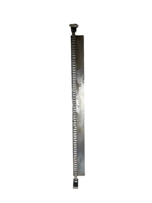 Steel gear rack with straight teeth for industrial machinery on white background