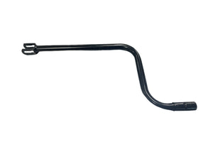 Black metal kickstart lever for motorcycle on white background