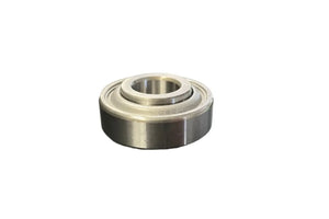 Stainless steel ball bearing on white background, industrial bearing part closeup