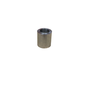 Metal cylindrical spacer bushing on white background