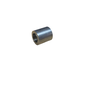 Metal cylindrical spacer bushing on a white background