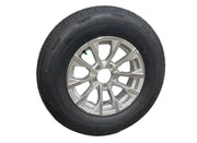Sure-Trac Edge Silver Aluminum Wheel/Tire Combo, 15" 5 on 4.5" — silver alloy wheel with Rainier ST radial tire, on white background