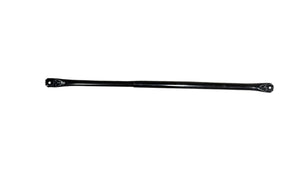 Black steel automotive support bar with mounting holes on white background
