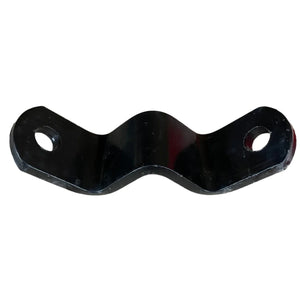 Black metal S-shaped bracket with two mounting holes on white background