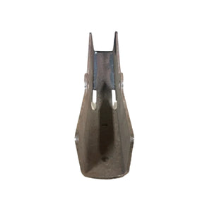 Front view of a metal U-shaped channel bracket on white background