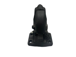 Heavy-duty black metal pintle hook mount on white background