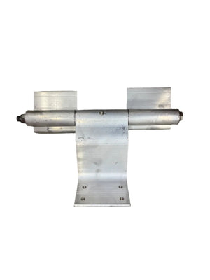 Aluminum boat trailer roller bracket with mounting holes on white background