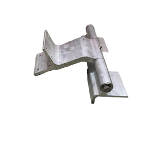 Stainless steel gate hinge with mounting plates on a white background