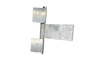 Aluminum metal hinge bracket with mounting holes on white background