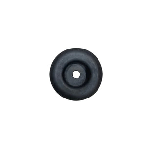 Black rubber grommet with center hole on white background