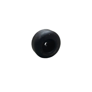 Black rubber wheel with central hole on white background
