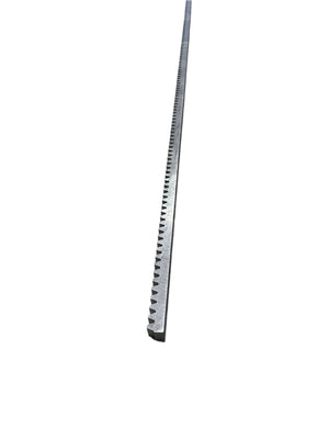 Steel linear gear rack with teeth, isolated on white background