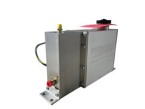 Hydrastar brake actuator with stainless steel housing and visible wiring, isolated background