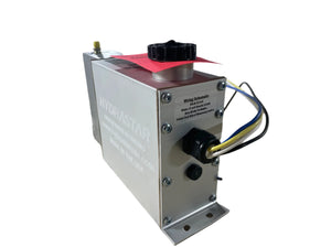 Hydrastar trailer brake actuator with wiring, metal casing, and wiring schematic label