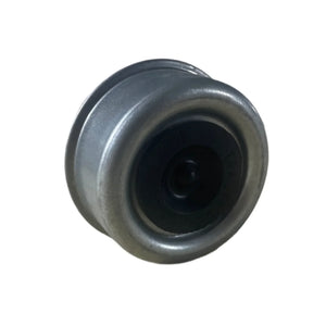 Heavy duty metal caster wheel with black center, isolated on white background
