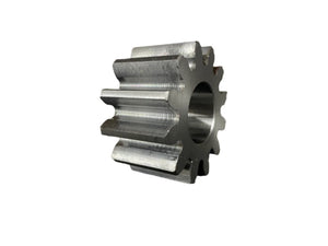 Metal spur gear with straight teeth on a white background, industrial machine part