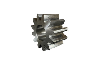 Steel spur gear with straight teeth on white background