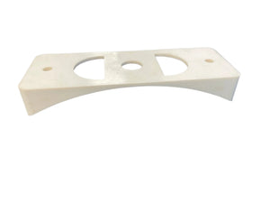 White plastic mounting bracket with cutouts on white background