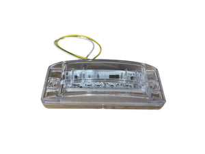 Clear LED license plate light with yellow wire on white background