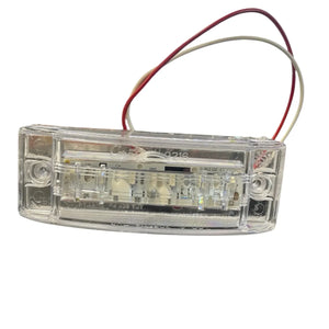 Clear LED trailer license plate light with wiring, shown on a white background