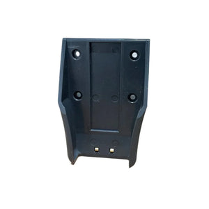 Black plastic wall mount charging cradle with screw holes and two metal charging contacts