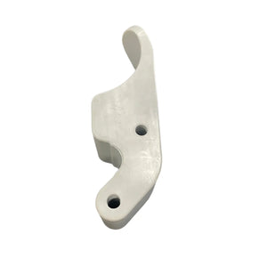 White plastic mechanical part with two holes, isolated on white background