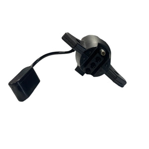 Black plastic float switch sensor with attached wire on white background