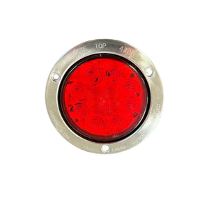 Round red LED trailer tail light with metal trim, Grote model 4325