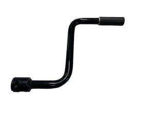 Black trailer jack handle crank with plastic grip on white background