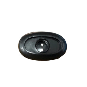 Black oval plastic keyhole escutcheon on white background