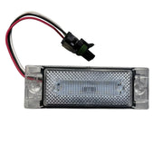 Timpte clear lens midship STT light, Peterson style, rectangular LED light with wiring and connector, on white background