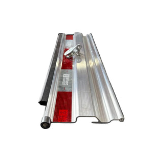 Aluminum E-track load securement rail with red reflective tape for trucks and trailers