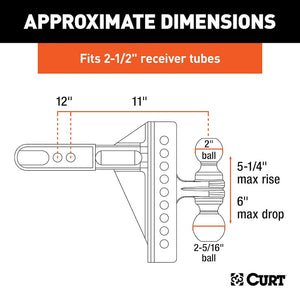 CURT Adjustable Channel-Style Ball Mount – 2-1/2″ Receiver, Dual Ball, 20,000 lb Capacity 45902