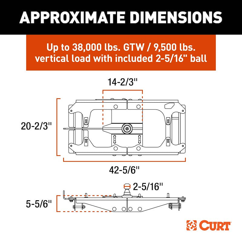 CURT 60703 PowerRide Under-Bed Gooseneck Trailer Hitch | Direct-Fit | Up to 40,000 LB Towing Capacity