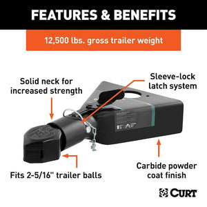 CURT 25227 A-Frame Trailer Coupler – 2-5/16" Ball – 12,500 lb Class IV