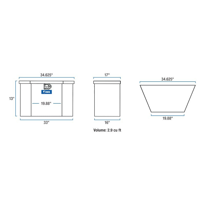 UWS TBV-34-LP Low Profile Trailer Tongue Tool Box - Diamond Tread Aluminum 34-5/8" x 17" x 13" - Portable Storage