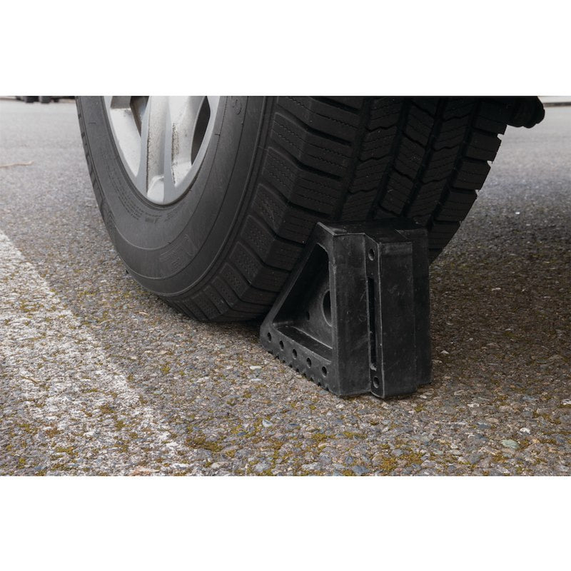 Performance Tool W41001 Heavy-Duty Rubber Tire Chock - Black 7.5" x 3.875" x 5.875" Vehicle Wheel Stabilizer with Non-Slip Traction Pad